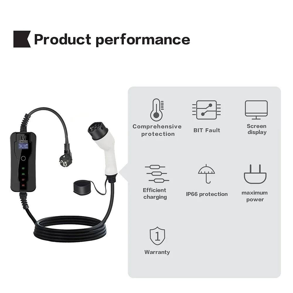 11KW 16A Portable EV Charger T - огляд і ціна Type 2 Portable Ev Charger 11Kw Cee